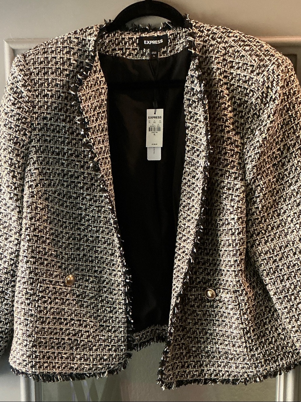 Express Black & White Tweed Bouclé Blazer with Gold Buttons